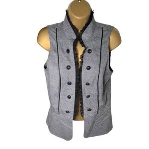 Vanity Military Style Vest Ruffle Trim Double Breasted Gray M